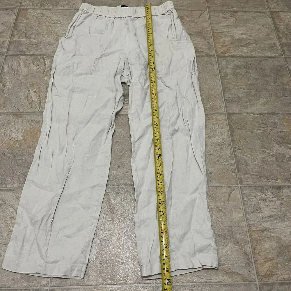 Quince Women’s S European Linen Tapered Ankle Pants Sand 100% Linen Pull On